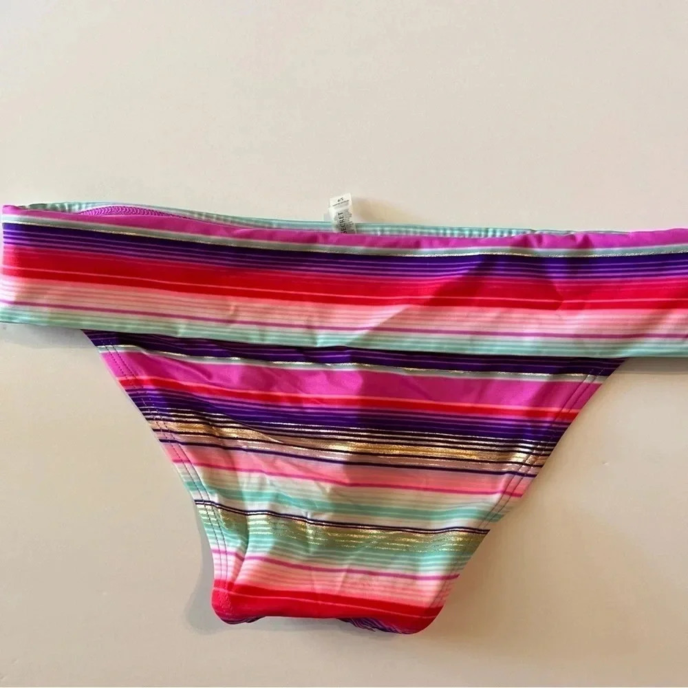 Victoria's Secret Striped Bikini Bottom Fold Over Size Small Multi Color Y2K - Picture 4 of 4